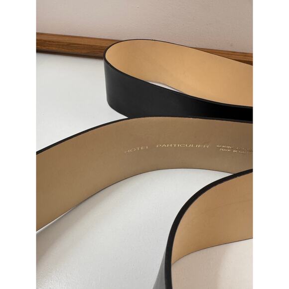 Hotel Particulier Women\'s Belt Wide Black Genuine Leather Gold Brass Buckle M/L main image 5